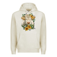 Oatmeal Heather charolais cattle with sunflowers Premium Hoodie - RanaPortraitStore