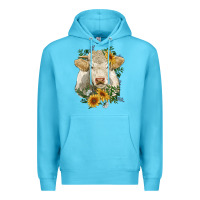 Ocean Blue charolais cattle with sunflowers Premium Hoodie - RanaPortraitStore