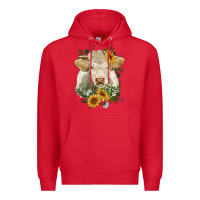 Red charolais cattle with sunflowers Premium Hoodie - RanaPortraitStore