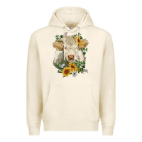Tofu charolais cattle with sunflowers Premium Hoodie - RanaPortraitStore