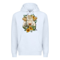 White charolais cattle with sunflowers Premium Hoodie - RanaPortraitStore
