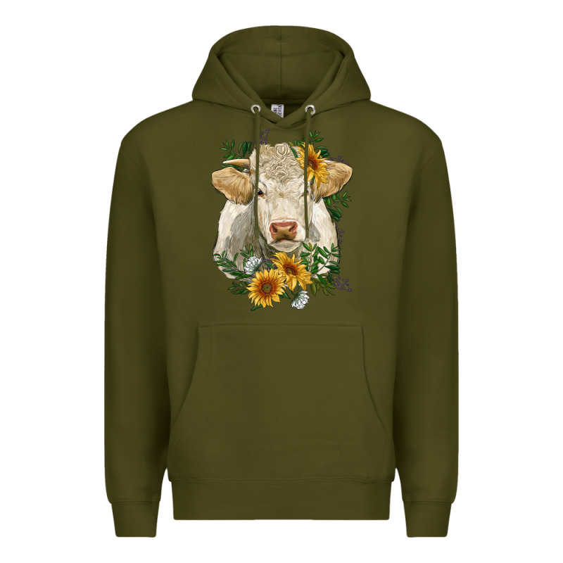Charolais Cattle With Sunflowers Premium Hoodie by RanaPortraitStore | Teevron