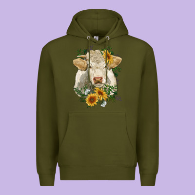Charolais Cattle With Sunflowers Premium Hoodie Designed By Ranaportraitstore