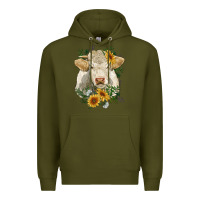 Army Green charolais cattle with sunflowers Premium Hoodie - RanaPortraitStore