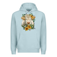 Blue Mist charolais cattle with sunflowers Premium Hoodie - RanaPortraitStore