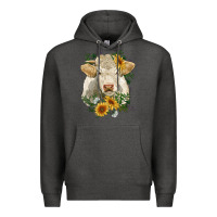 Charcoal Heather charolais cattle with sunflowers Premium Hoodie - RanaPortraitStore