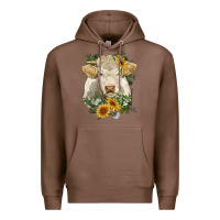 Chestnut charolais cattle with sunflowers Premium Hoodie - RanaPortraitStore