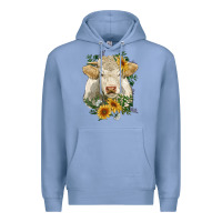 Colony Blue charolais cattle with sunflowers Premium Hoodie - RanaPortraitStore