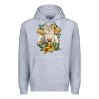 Heather Grey charolais cattle with sunflowers Premium Hoodie - RanaPortraitStore