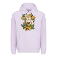 Lilac charolais cattle with sunflowers Premium Hoodie - RanaPortraitStore
