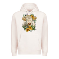 Pale Pink charolais cattle with sunflowers Premium Hoodie - RanaPortraitStore