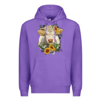 Purple charolais cattle with sunflowers Premium Hoodie - RanaPortraitStore