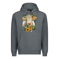 Rock charolais cattle with sunflowers Premium Hoodie - RanaPortraitStore