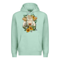 Seafoam charolais cattle with sunflowers Premium Hoodie - RanaPortraitStore