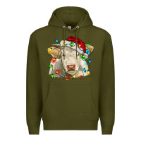 Army Green charolais cattle cow with christmas lights and hat Premium Hoodie - RanaPortraitStore