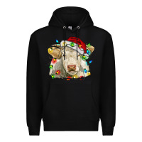 Black charolais cattle cow with christmas lights and hat Premium Hoodie - RanaPortraitStore