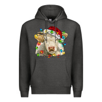 Charcoal Heather charolais cattle cow with christmas lights and hat Premium Hoodie - RanaPortraitStore