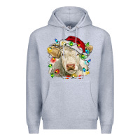 Heather Grey charolais cattle cow with christmas lights and hat Premium Hoodie - RanaPortraitStore