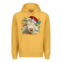 Mustard charolais cattle cow with christmas lights and hat Premium Hoodie - RanaPortraitStore