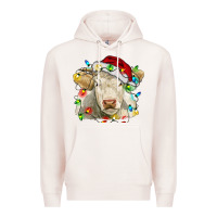 Pale Pink charolais cattle cow with christmas lights and hat Premium Hoodie - RanaPortraitStore
