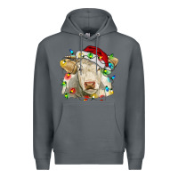 Rock charolais cattle cow with christmas lights and hat Premium Hoodie - RanaPortraitStore
