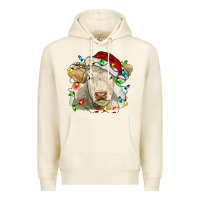 Sandshell charolais cattle cow with christmas lights and hat Premium Hoodie - RanaPortraitStore