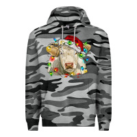 Slate Camo charolais cattle cow with christmas lights and hat Premium Hoodie - RanaPortraitStore