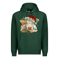 Sports Green charolais cattle cow with christmas lights and hat Premium Hoodie - RanaPortraitStore