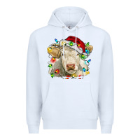 White charolais cattle cow with christmas lights and hat Premium Hoodie - RanaPortraitStore