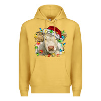 Antique Gold charolais cattle cow with christmas lights and hat Premium Hoodie - RanaPortraitStore