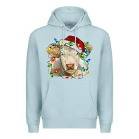 Blue Mist charolais cattle cow with christmas lights and hat Premium Hoodie - RanaPortraitStore