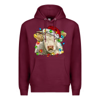 Burgundy charolais cattle cow with christmas lights and hat Premium Hoodie - RanaPortraitStore