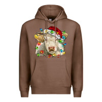 Chestnut charolais cattle cow with christmas lights and hat Premium Hoodie - RanaPortraitStore