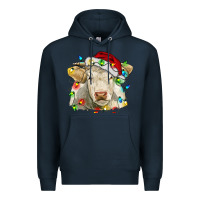 Navy charolais cattle cow with christmas lights and hat Premium Hoodie - RanaPortraitStore