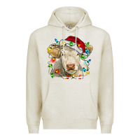Oatmeal Heather charolais cattle cow with christmas lights and hat Premium Hoodie - RanaPortraitStore