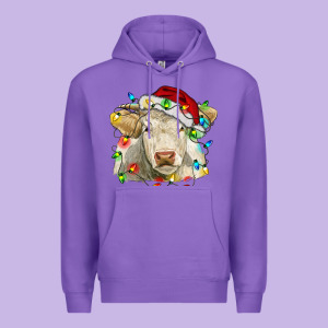 Charolais Cattle Cow With Christmas Lights And Hat Premium Hoodie Designed By Ranaportraitstore