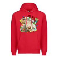 Red charolais cattle cow with christmas lights and hat Premium Hoodie - RanaPortraitStore