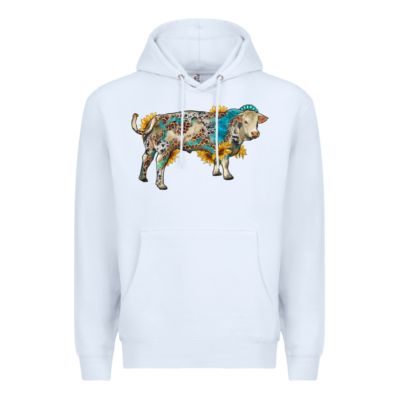 Charolais Bull With Sunflowers And Gemstone Western Patterns Premium Hoodie by RanaPortraitStore | Teevron