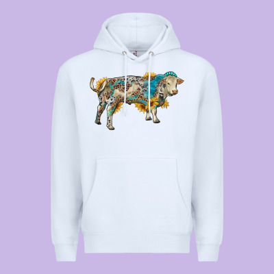 Charolais Bull With Sunflowers And Gemstone Western Patterns Premium Hoodie Designed By Ranaportraitstore