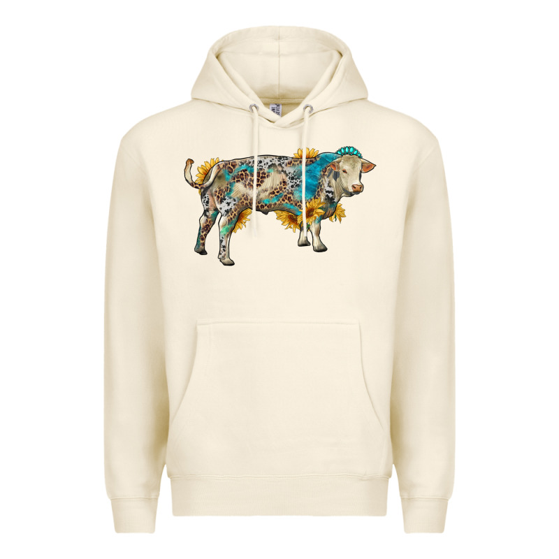 Charolais Bull With Sunflowers And Gemstone Western Patterns Premium Hoodie by RanaPortraitStore | Teevron