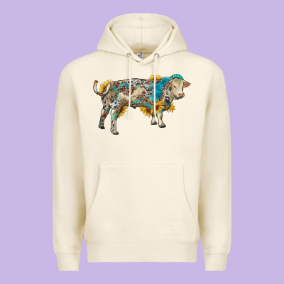 Charolais Bull With Sunflowers And Gemstone Western Patterns Premium Hoodie Designed By Ranaportraitstore