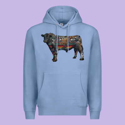 Black Angus Bull With Western Patterns Premium Hoodie Designed By Ranaportraitstore