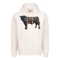 Pale Pink black angus bull with western patterns Premium Hoodie - RanaPortraitStore