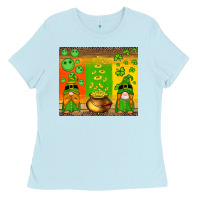 Baby Blue st patricks gnomes and coins with shamrock Ladies Tee - Artiststas