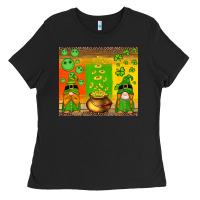 Black st patricks gnomes and coins with shamrock Ladies Tee - Artiststas