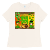 St Patricks Gnomes And Coins With Shamrock Ladies Tee | Teevron