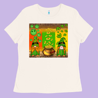 St Patricks Gnomes And Coins With Shamrock Ladies Tee Designed By Artiststas