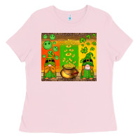 Bubblegum Pink st patricks gnomes and coins with shamrock Ladies Tee - Artiststas