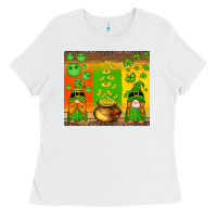 White st patricks gnomes and coins with shamrock Ladies Tee - Artiststas