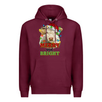 Burgundy merry and bright charolais cattle cow with christm Premium Hoodie - RanaPortraitStore